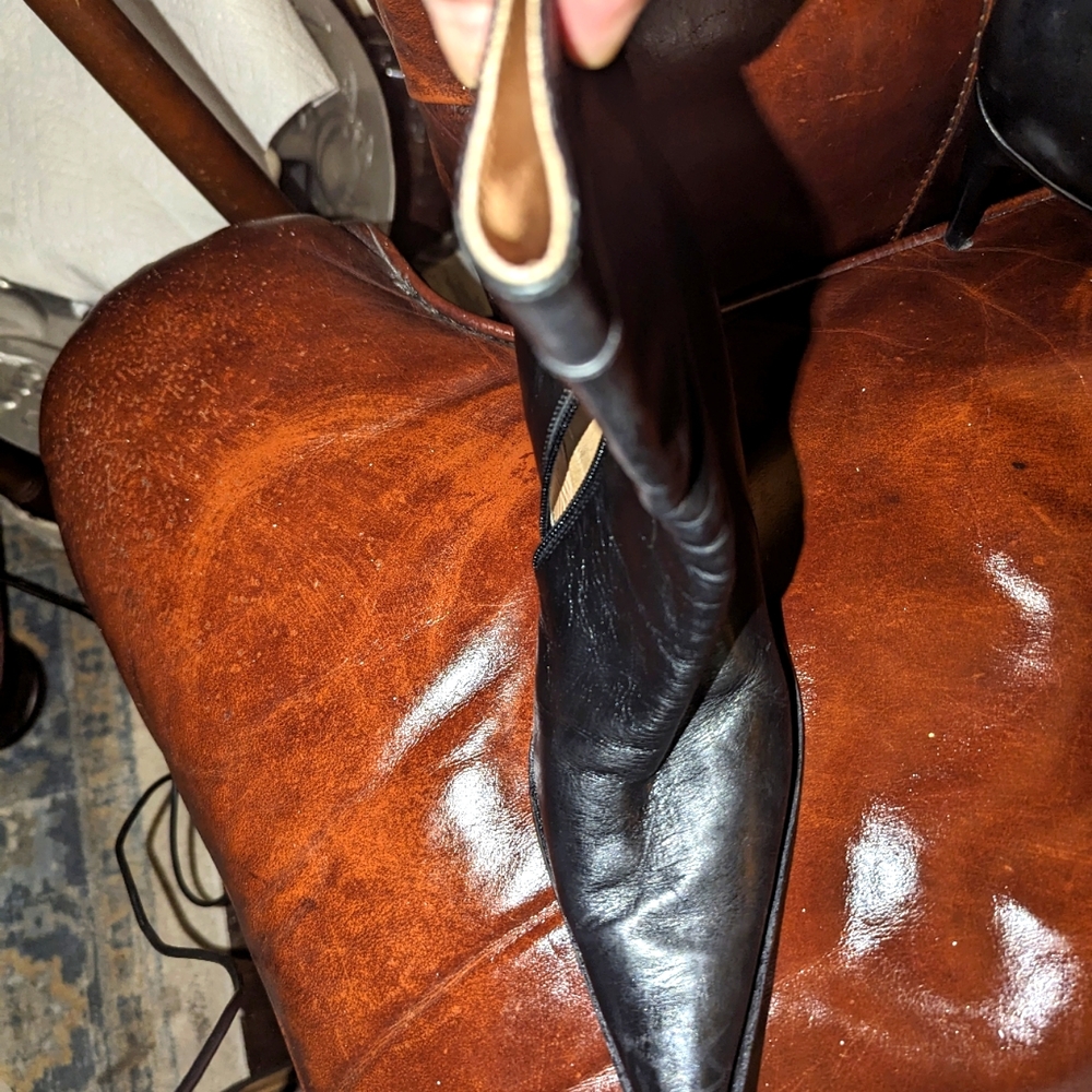 Perlatto women stiletto boots vintage black leather